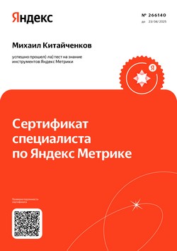 Сертификат Яндекс Метрика