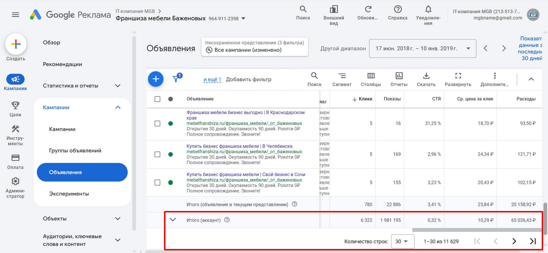 Контекстная реклама Google Ads для Мебель Братьев Баженовых - объявления